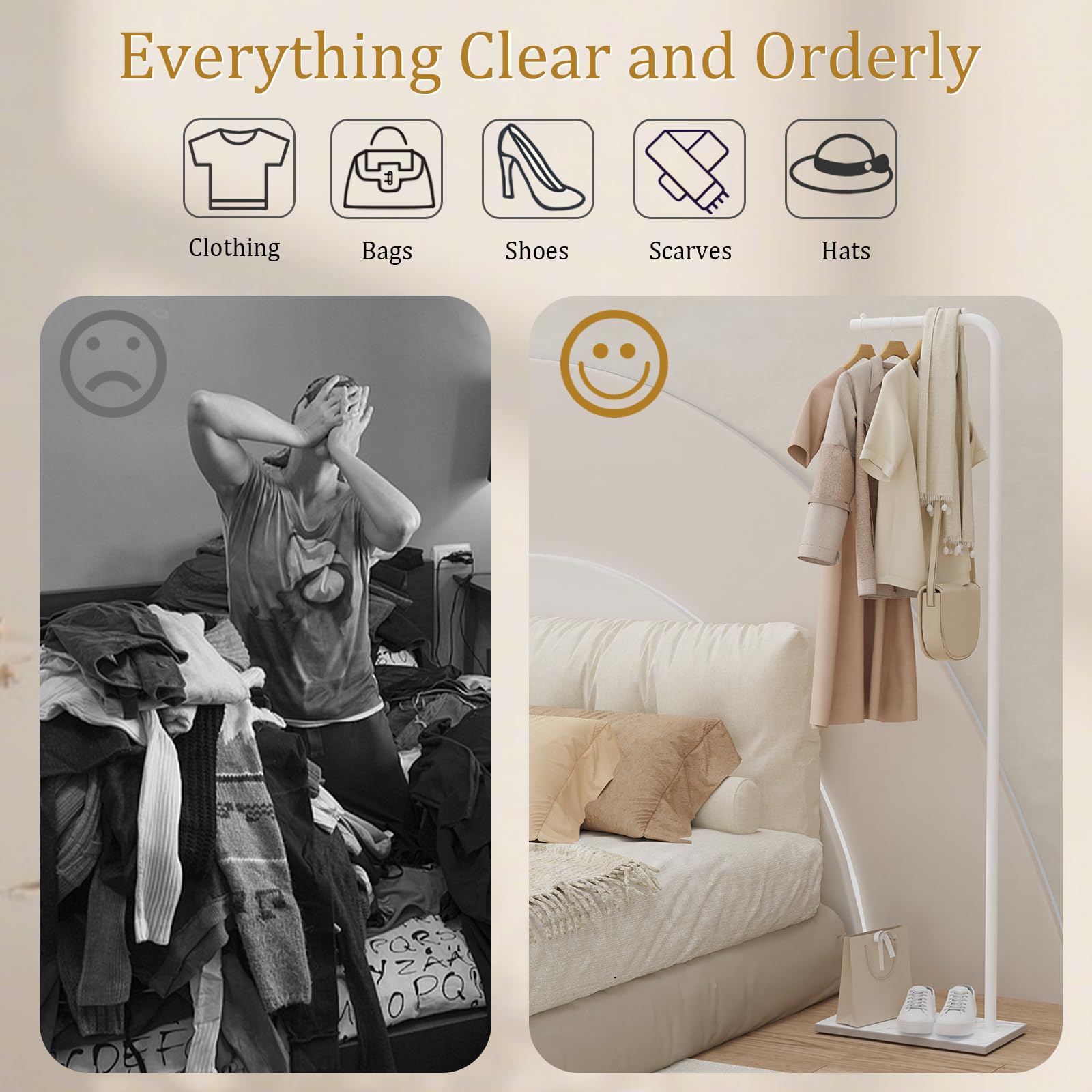 Freistehend Kleiderständer, Modern Garderobenständer, Jackenständer, Begehbarer Kleiderschrank, für Wohnzimmer Schlafzimmer Büro, 26x39x180cm, Weiß