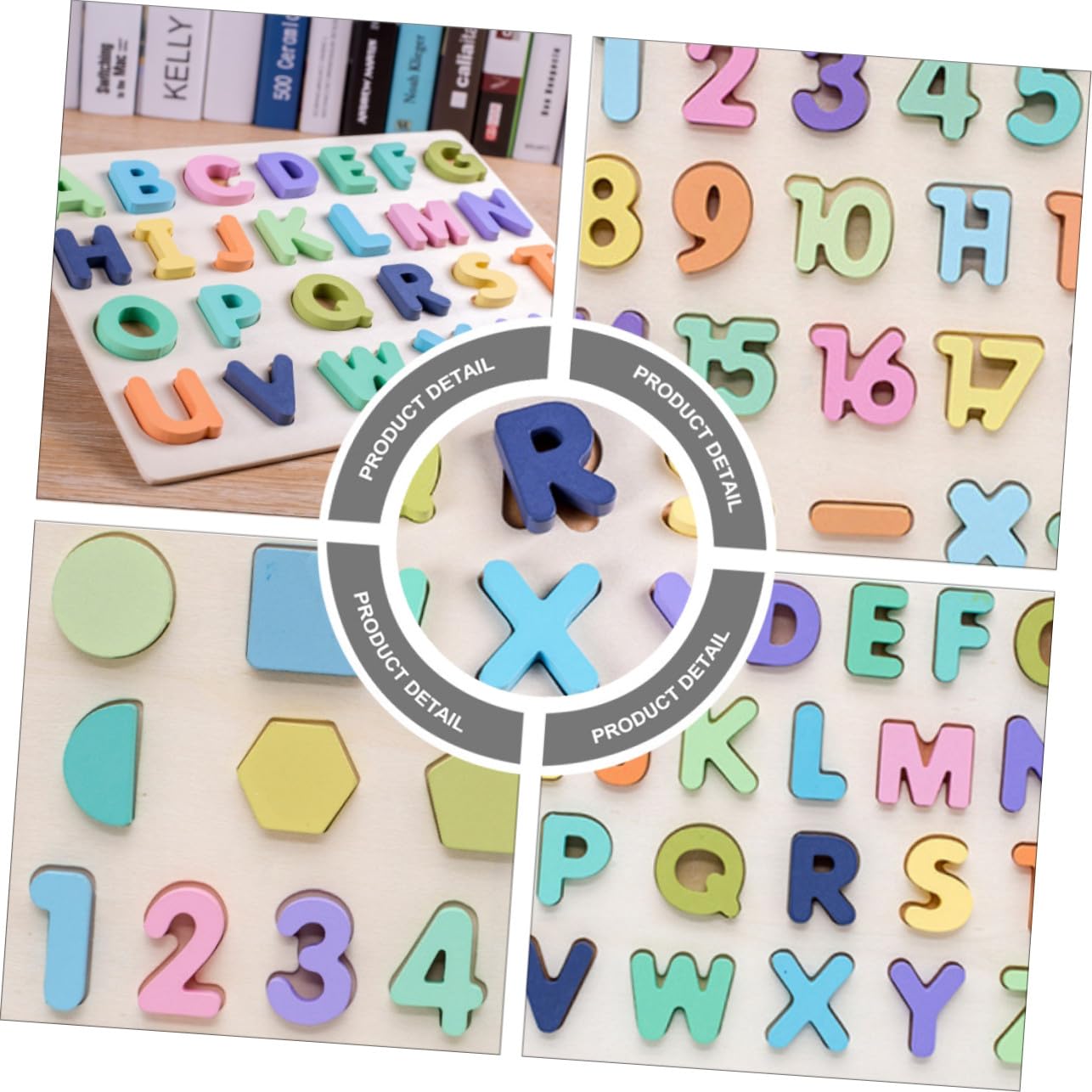 Tavola Puzzle Numeri e Lettere in Legno 4 Pezzi, Ragazzo Ragazza