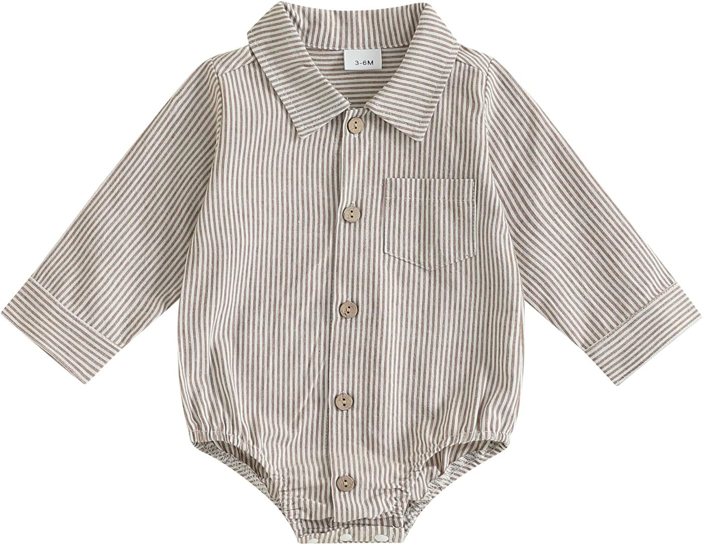 Sasaerucure Newborn Baby Boy Clothes Turndown Collar Striped Long/Short Sleeve Romper Button Up Jumpsuit Shirt Bodysuit