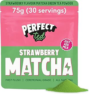 PerfectTed Strawberry Matcha Powder, Ceremonial Grade Japanese, 75g (30 Servings), Perfect for Lattes, Smoothies & Baking | with L-Theanine | Natural Flavour | Antioxidants | Vegan