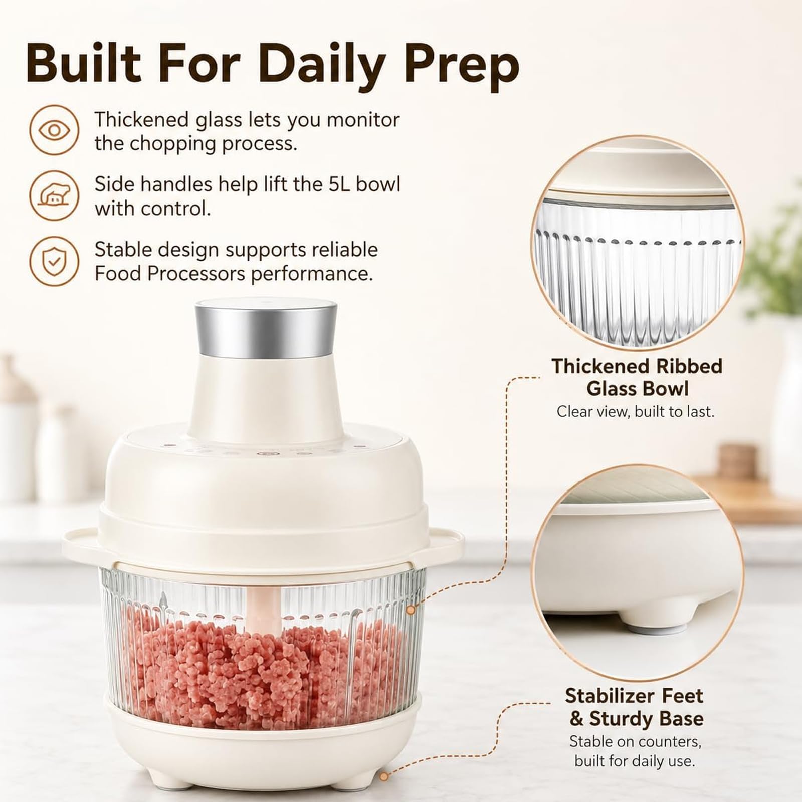 Elektryczny maszynka do mięsa 5L, 6 ustawień wstępnych i 3 tekstury