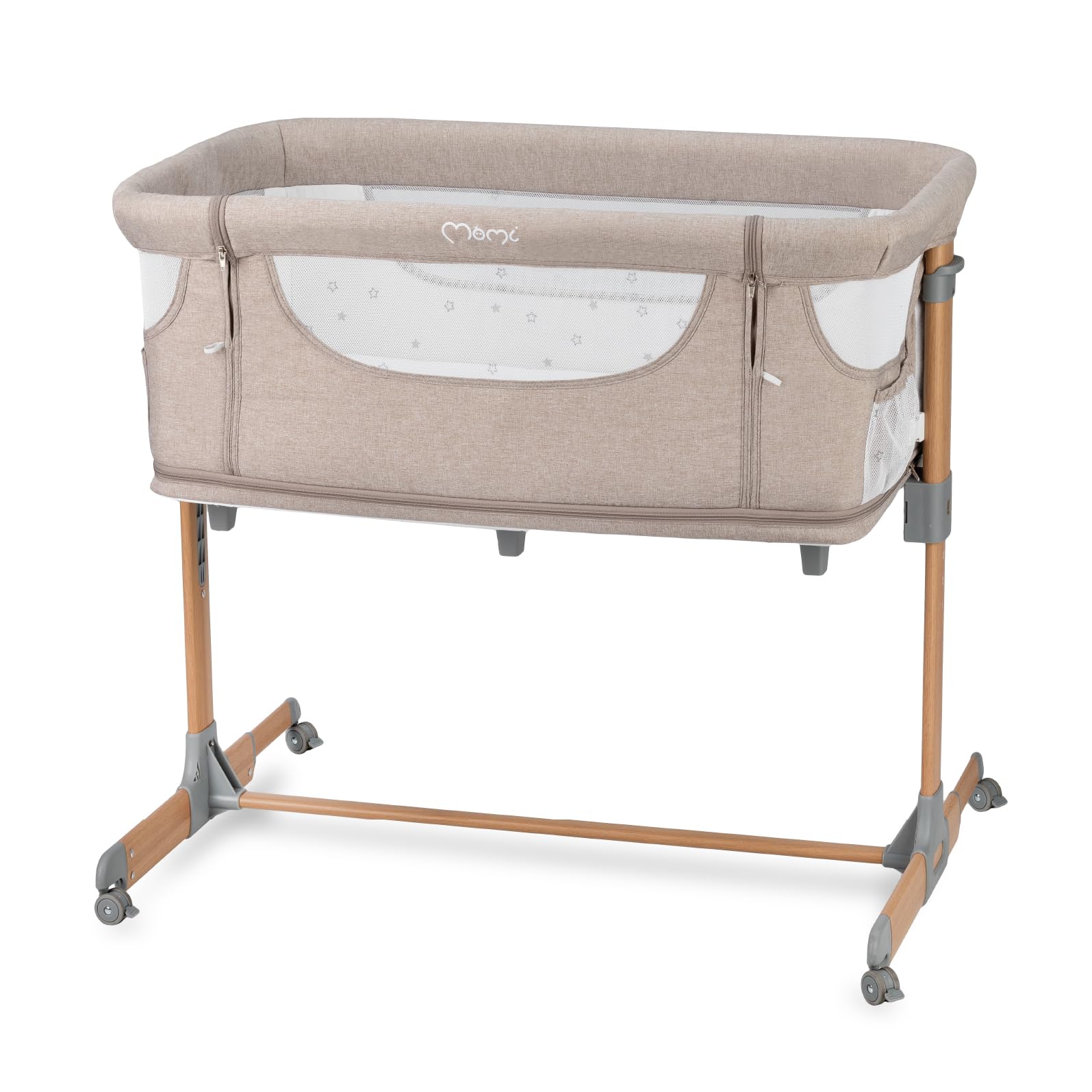 Momi Lettino multifunzione SMART BED 4-in-1, lettino co-sleeping e box, per bambini fino a 15 kg di peso, con altezza regolabile a 5 livelli, con materassino, cinghie di fissaggio e rotelle