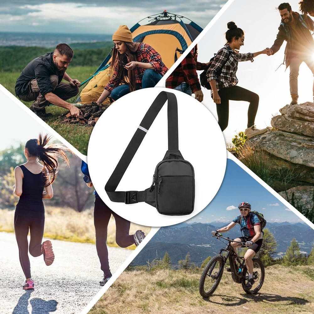 DONGKER Zaino Monospalla,Borsa Spalla in Nylon Impermeabile Sling Bag Regolabile 59,6-110 cm per Uomo Donna Corsa Viaggio Escursionismo