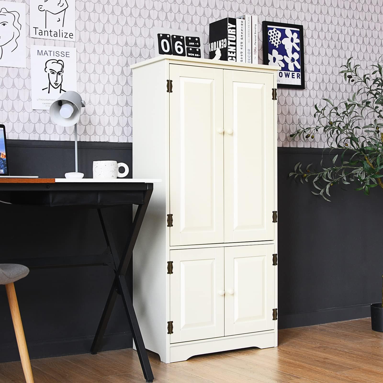 COSTWAY Uniwersalna szafka w stylu vintage, szafka na korytarz z regulowanym regałem, szafka łazienkowa na pranie, drewniana szafka do przechowywania, styl dworkowy, do kuchni, salonu, sypialni (biała