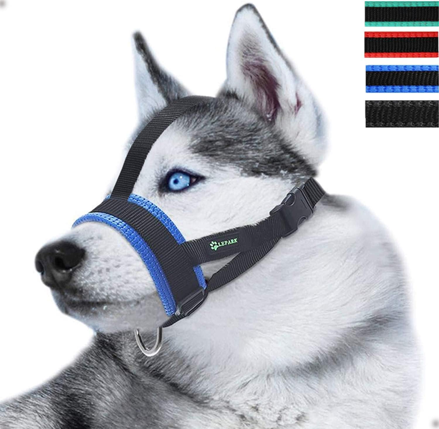 ILEPARK Nylon Dog Muzzle with Head Strap for Small, Medium, Large Dogs, Durable and Adjustable Dog Muzzles to Prevent Biting, Chewing and Barking (M, Blue)