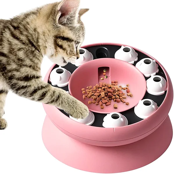 Cat Puzzle Feeder Slow Food Bowl – Interactive Slow Feeder Bowl for Indoor Cats, Treat Dispensing Enrichment Toy,Mental Stimulation and Boredom Relief (Pink)