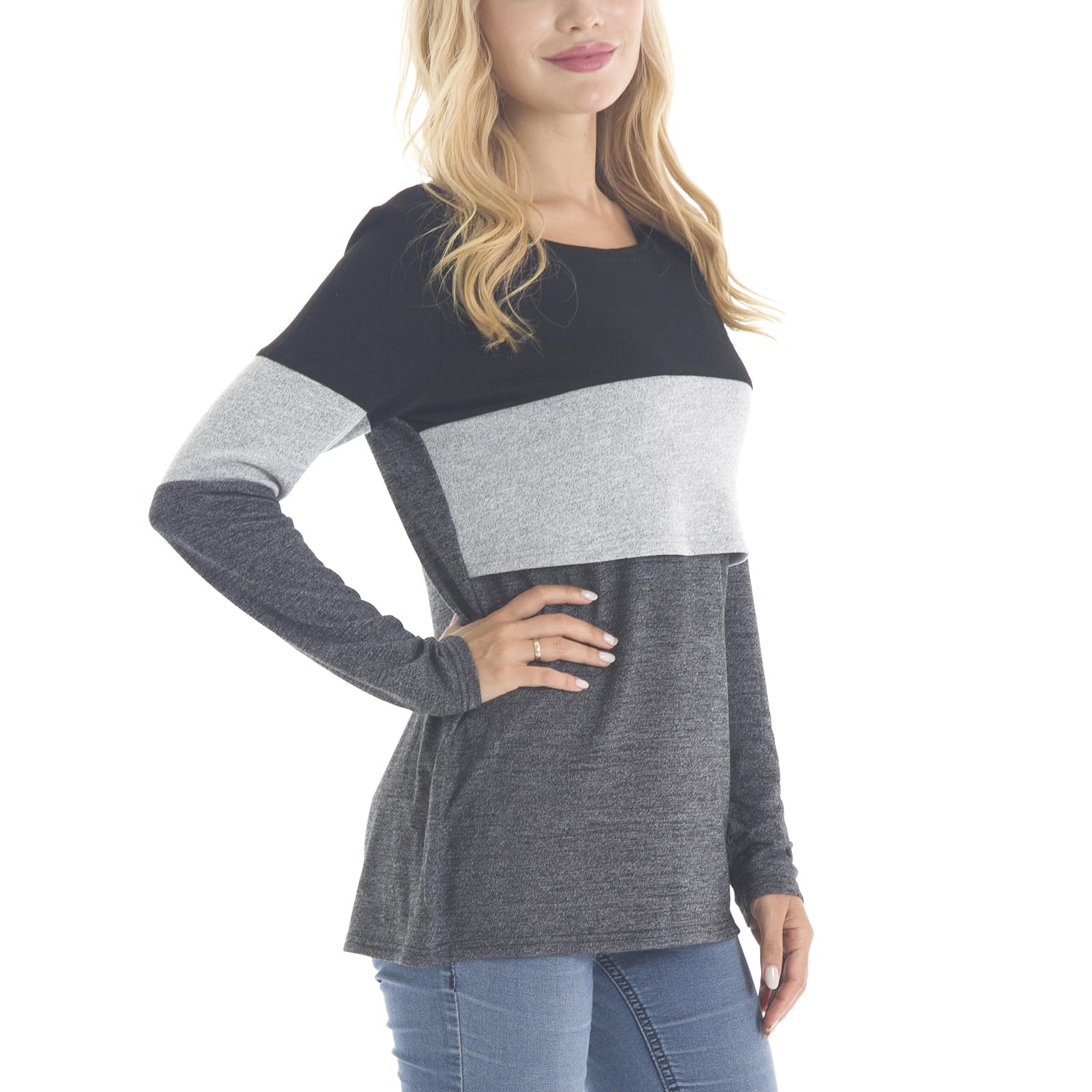 Bearsland Damen Umstandskleidung Langarm Stillshirts Stilltop 3er-Pack