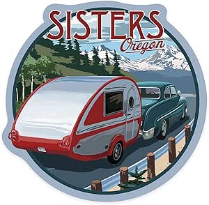 Amazon.com: Die Cut Sticker Sisters, Oregon, Retro Camper on Road ...