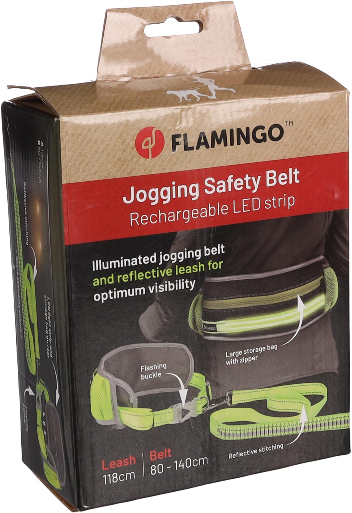 Laisse réfléchissante pour Chien Mains Libres - Laisse 118cm Centure 80-140cm - Chien de Course - Ceinture Réglable pour la Marche - Le Jogging - lumière LED et Bande LED arrière Rechargeable