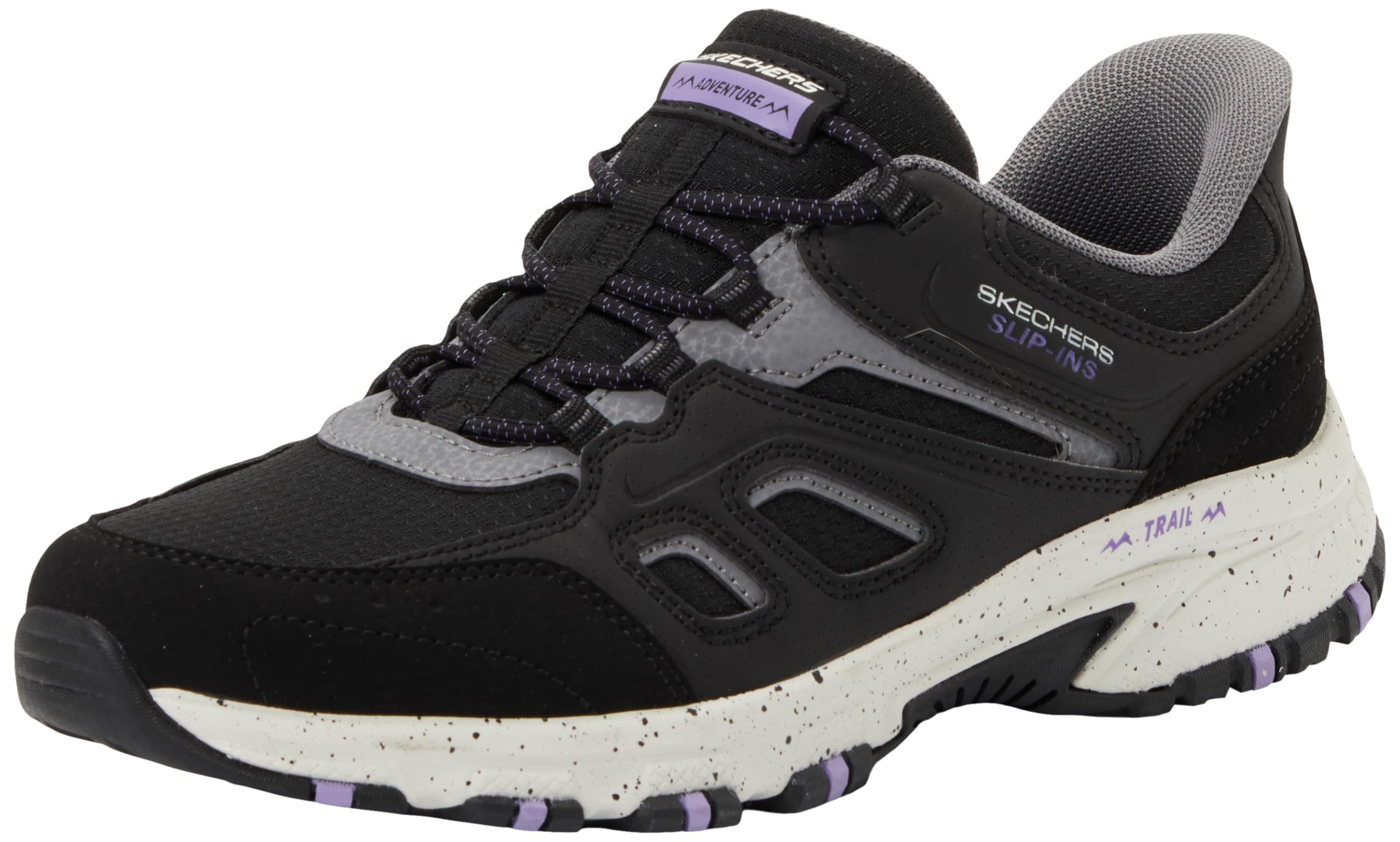Skechers Women's Hillcrest Kamalino Slip-On Sneakers, Black Synthetic/Textile/Purple Trim, 6 UK