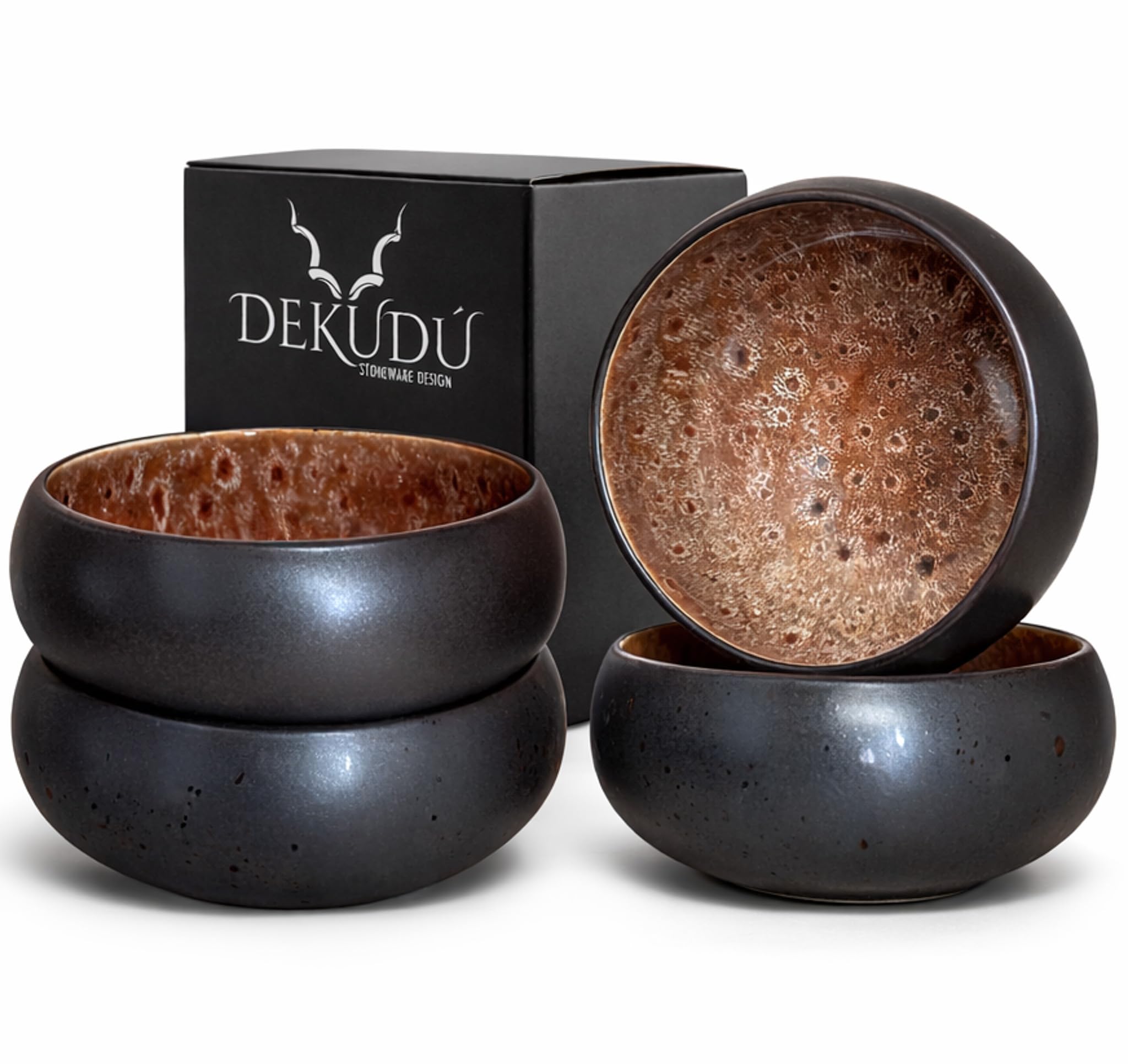 Bol Petit Dejeuner Assiettes Service de Table Céramique Bowls Grès de Qualité - Fait à la main - 4 pièces ∅ 15,5 cm-Résistant-va au lave-vaisselle micro-ondes - Vaisselle et arts de la table - Noir