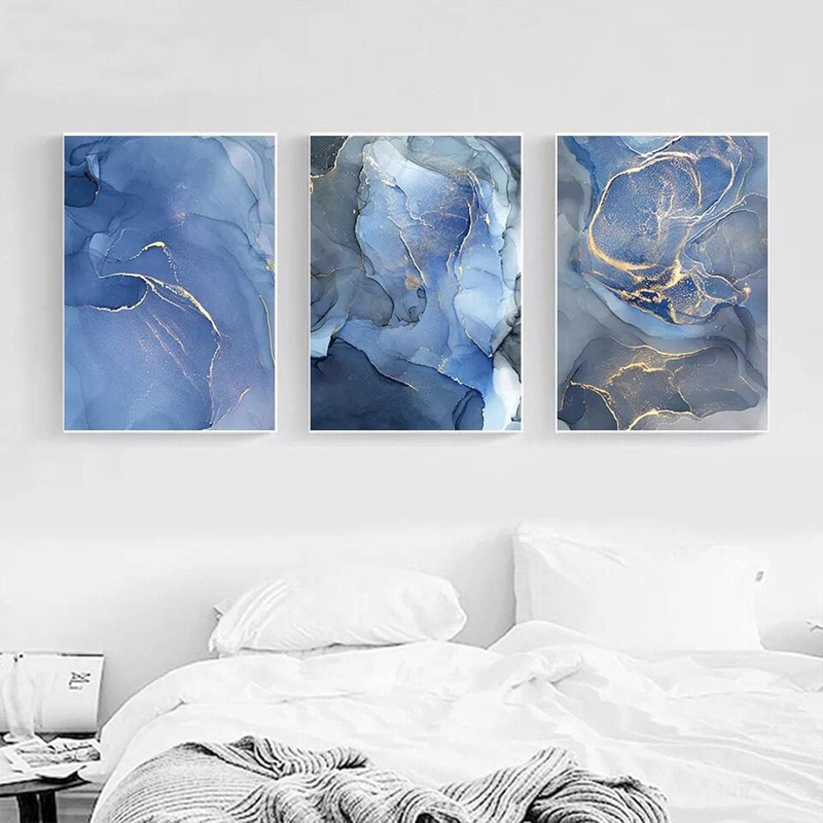 Textura de mármol abstracto cartel de oro azul arte de la pared impresión estilo moderno lienzo nórdico pintura de tinta decorativa decoración del hogar 40x50cmx3 con marco