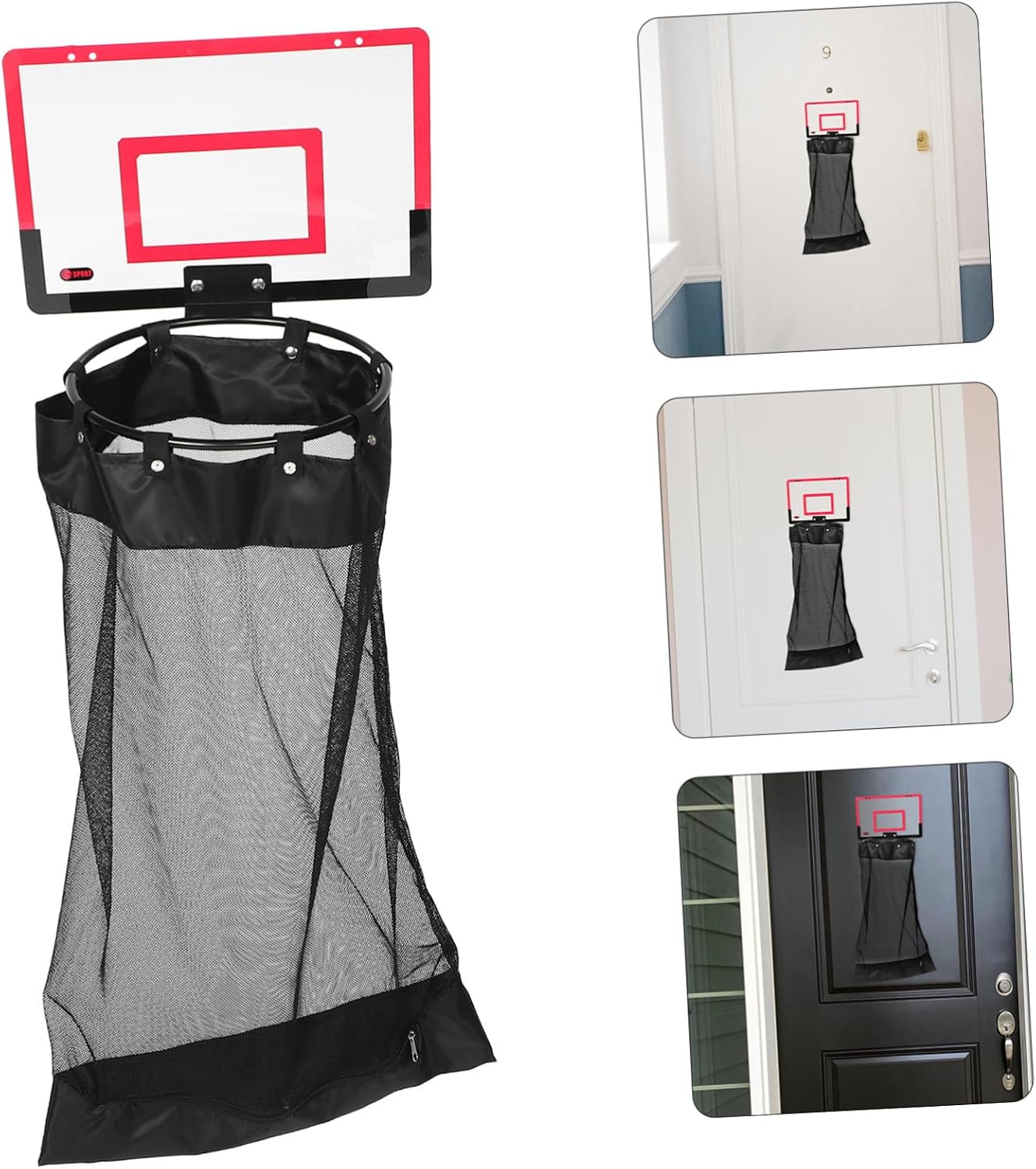 Door Hanging Basketball Hoop Red with Zipper Laundry Hamper