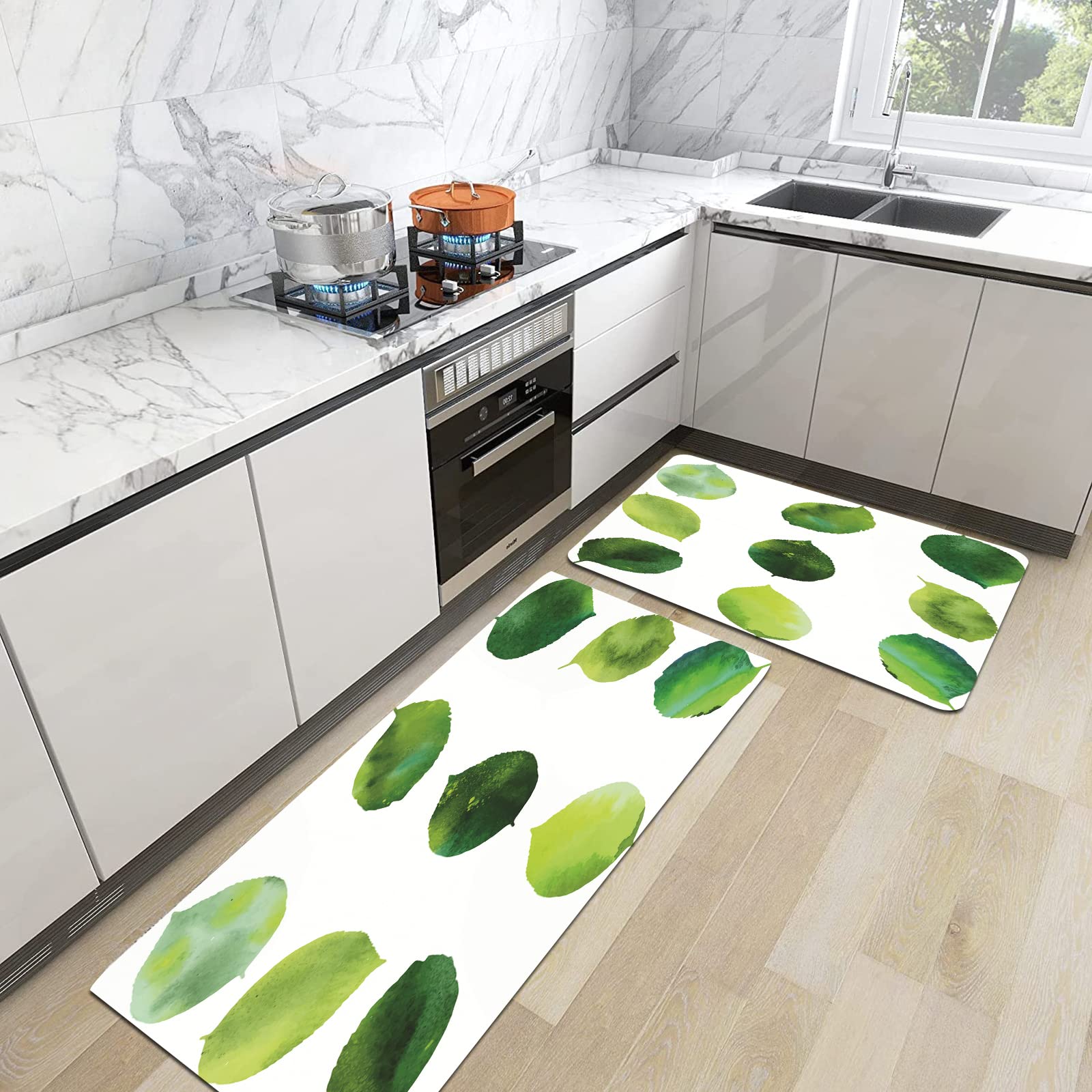 Sage Green Eucalyptus Kitchen Rugs Sets Of 2 Non Slip Washable, Botanical Leaves Spring Kitchen Mats For Floor 2 Piece Home Decor - View #5