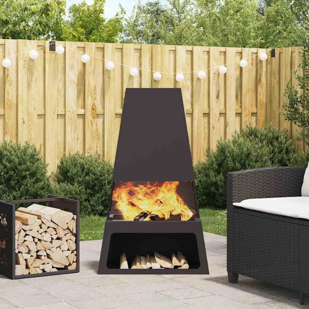 vidaXL Feuerstelle Schwarz 60 x 35 x 100 cm Stahl, Garten und Terrasse, moderner rechteckiger Feuerpit, langlebiger Stahl, tragbar und rostfrei, großes Mattes Design für Feiern