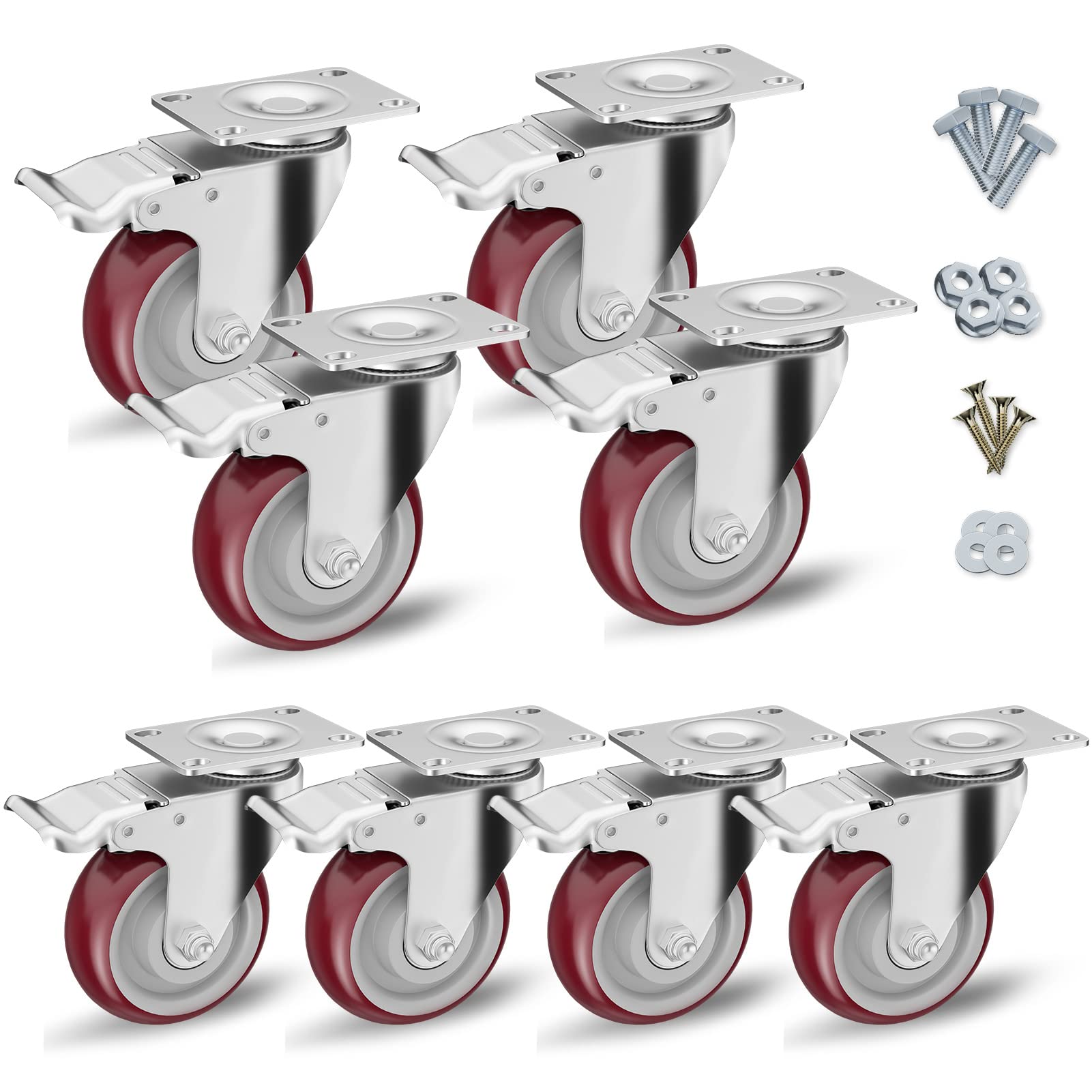 Heavy Duty Plate Casters with Brake - Set of 4 -21