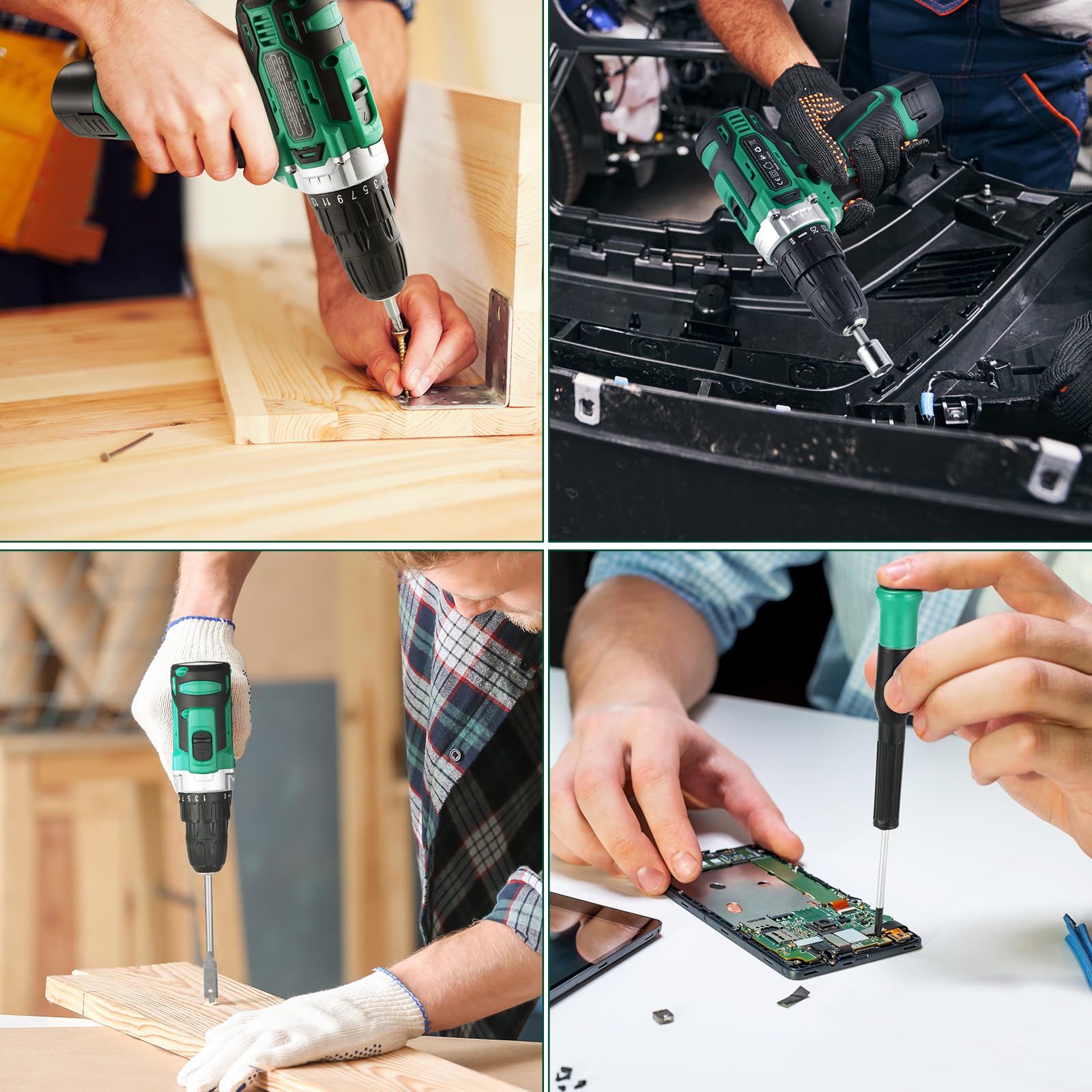 TLGREEN Caisse a Outil Perceuse Visseuse sans fil 12V, Malette Outils | Perceuse à Percussion Sans fil Boîte à Outils complete 138 Pièces pour Réparation Entretien Travail, Bureau Domicile, Vert