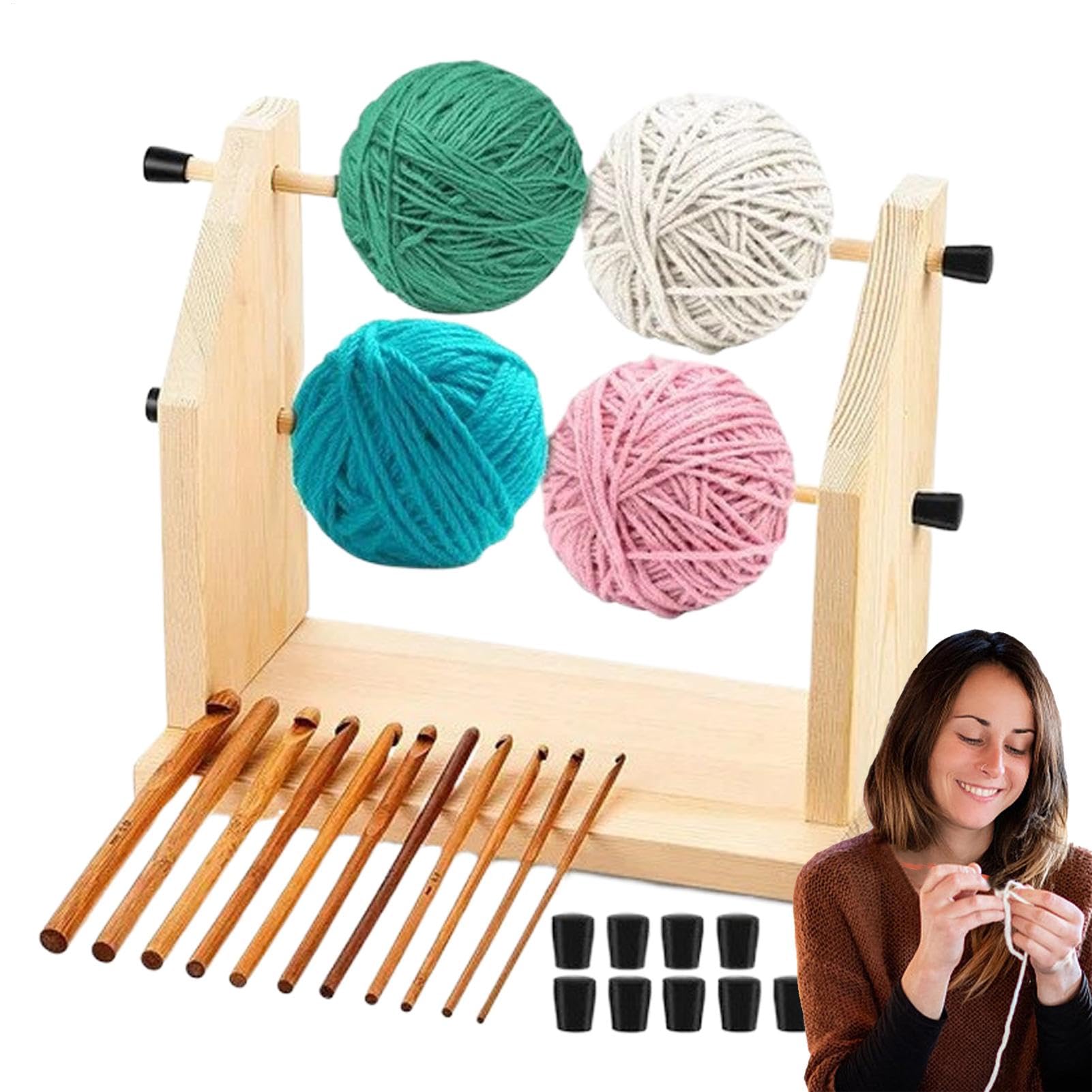 Support de fil en bois rotatif double pour tricot et crochet