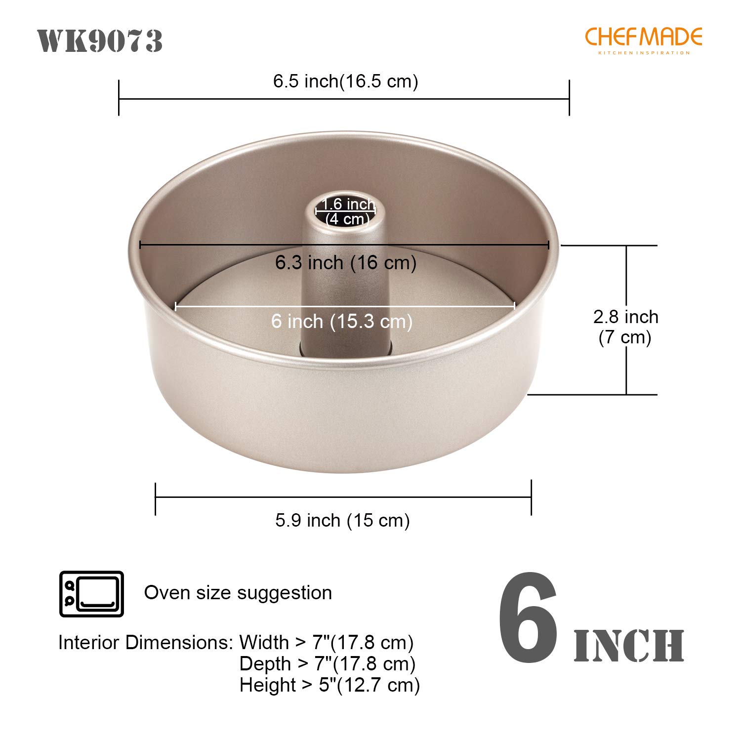 Angel Food - Molde para tartas, 6 pulgadas con parte inferior suelta extraíble, antiadherente, de gasa, para horno y hornear instantáneamente (dorado champán) 2