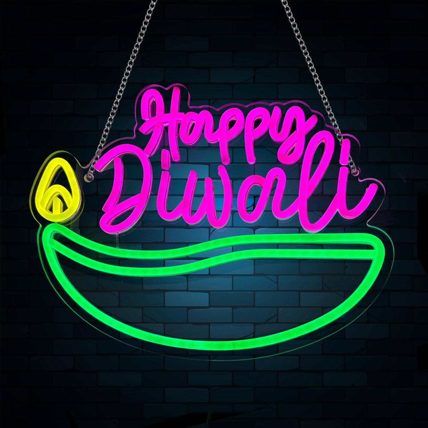 Happy Diwali Neon Sign Lights USB Powered, Diwali Decorations for Home, Wall Backdrop Hanging Room Décor Festival Gifts