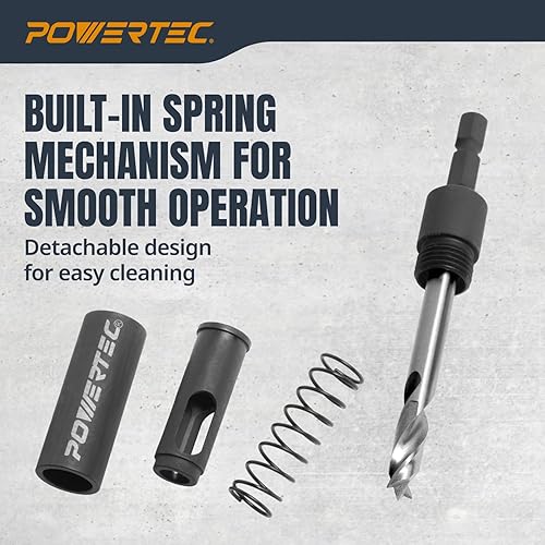 Miniatura 4 de POWERTEC Plantilla de pasador de estante con broca de pasador automático de 1/4 de pulgada, broca autocentrante para agujeros de 3/8 pies,