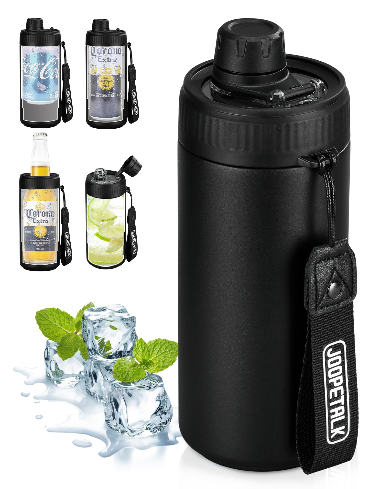 Universal Can Cooler with Lid Fits All 12oz Cans& Bottles, 100% Leak-Proof Water Bottle, 4-in-1 Insulated Can Cooler for Beer, Soda & Energy Drinks, Dishwasher Safe