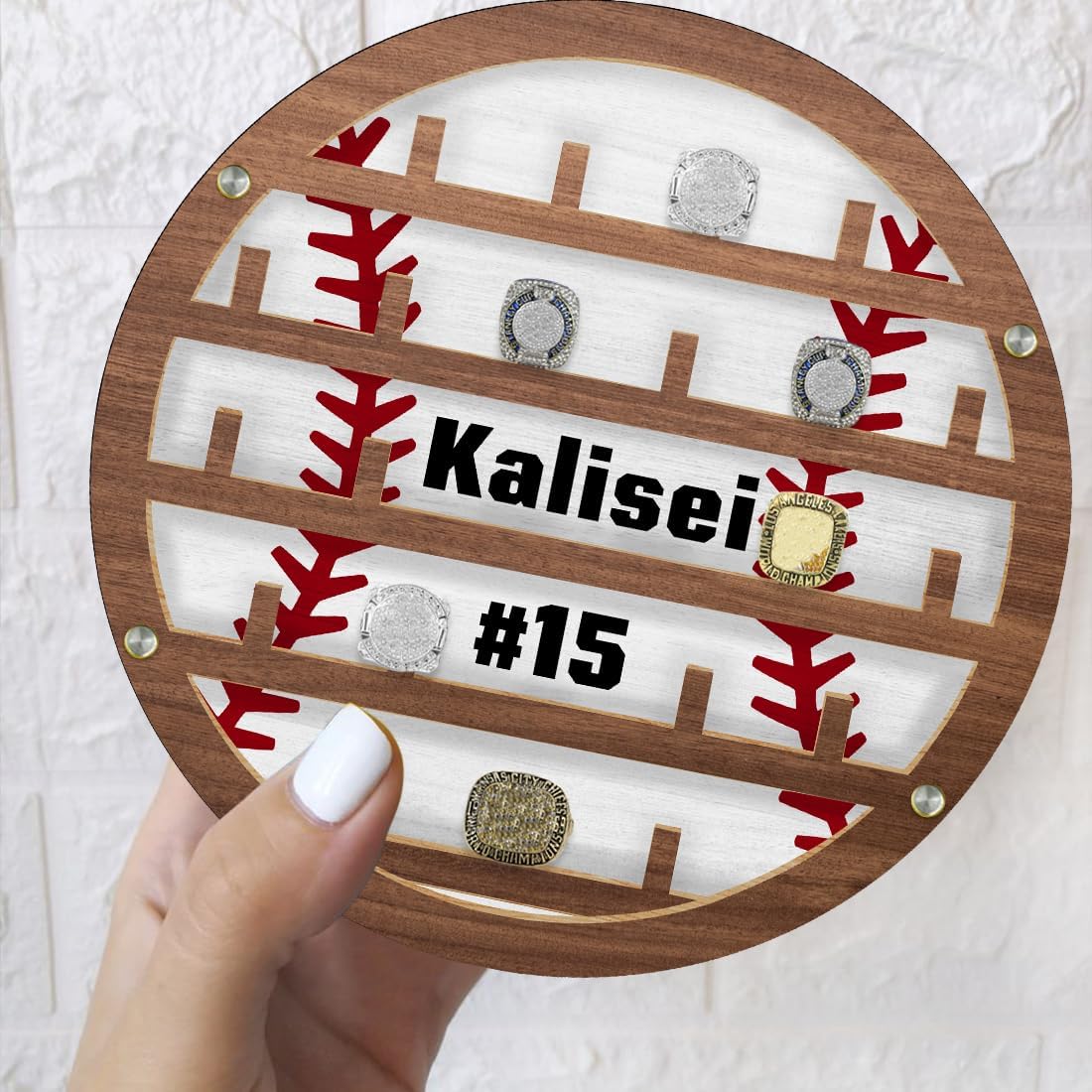 Personalized Wooden Baseball or Softball Drip Necklace Organizer Holder, Custom Name Number Championship Ring Display Holder, Jewelry Stand Sports Necklace Holder Gift for Dad Players Sports Lovers