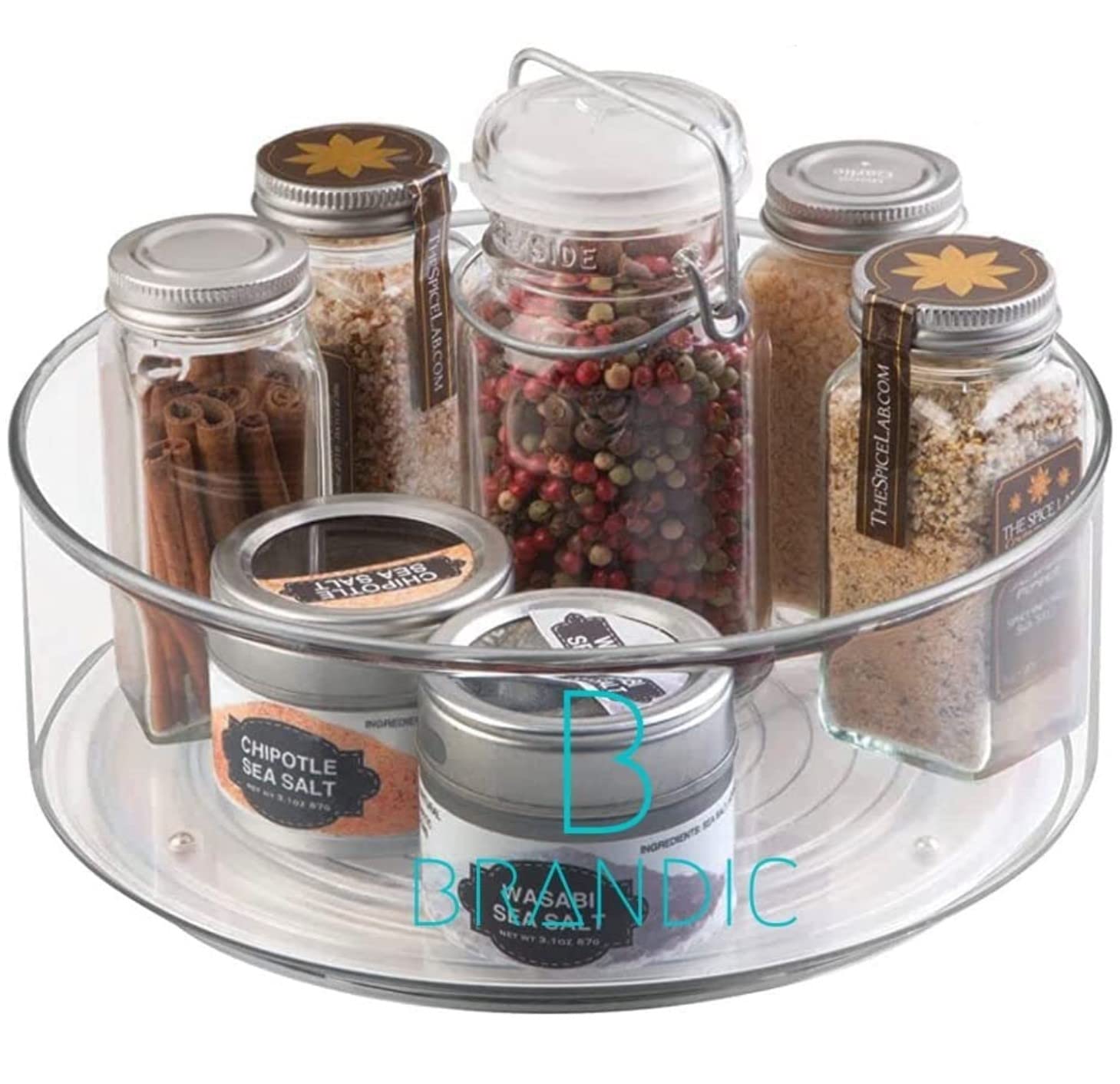 BRANDIC 1Pack Non-Skid Lazy Susan Kitchen Organizer and Storage - 360 Degree Rotating, Clear Plastic, Spice Rack Turntable Organizers for Cabinet, Pantry, Refrigerator, Countertop, Cosmetic Organizer