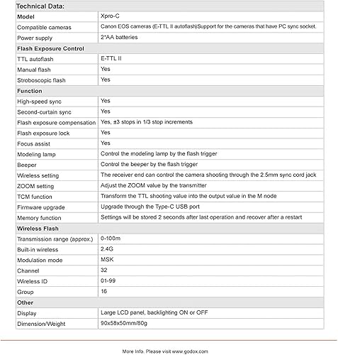 Miniatura 7 de Godox XproC XproC Xpro-C TTL Disparador de flash inalámbrico para Canon, 1/8000s HSS TTL-Convertir función manual Pantalla grande Diseño inclinado 5