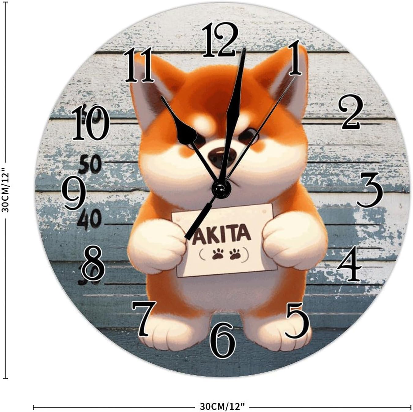 Akita Dog Police Lineup Wall Clock Akita Funny Prisoner Dog Wall Clocks Battery Operated Silent Hanging Wall Clocks Dog Owner Gift Wooden Clock for Kitchen Bedroom Office 12x12in