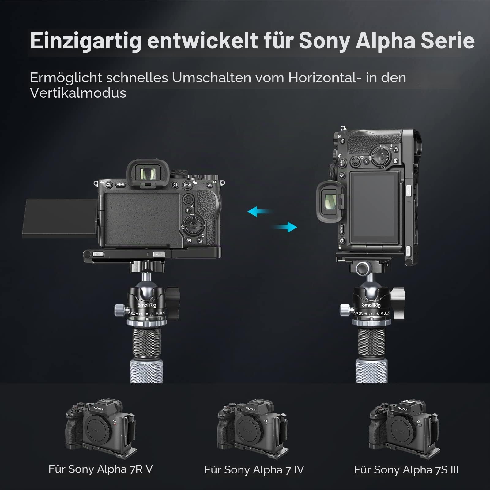 SMALLRIG Faltbare L-Halterung für Sony A7 V/A7R V/A7 IV/A7S III, L-Bracket Faltbare Seitenplatte für Arca-Swiss, Unterstützt den Schnellen Wechsel Zwischen Horizontaler und Vertikaler Aufnahme - 3984