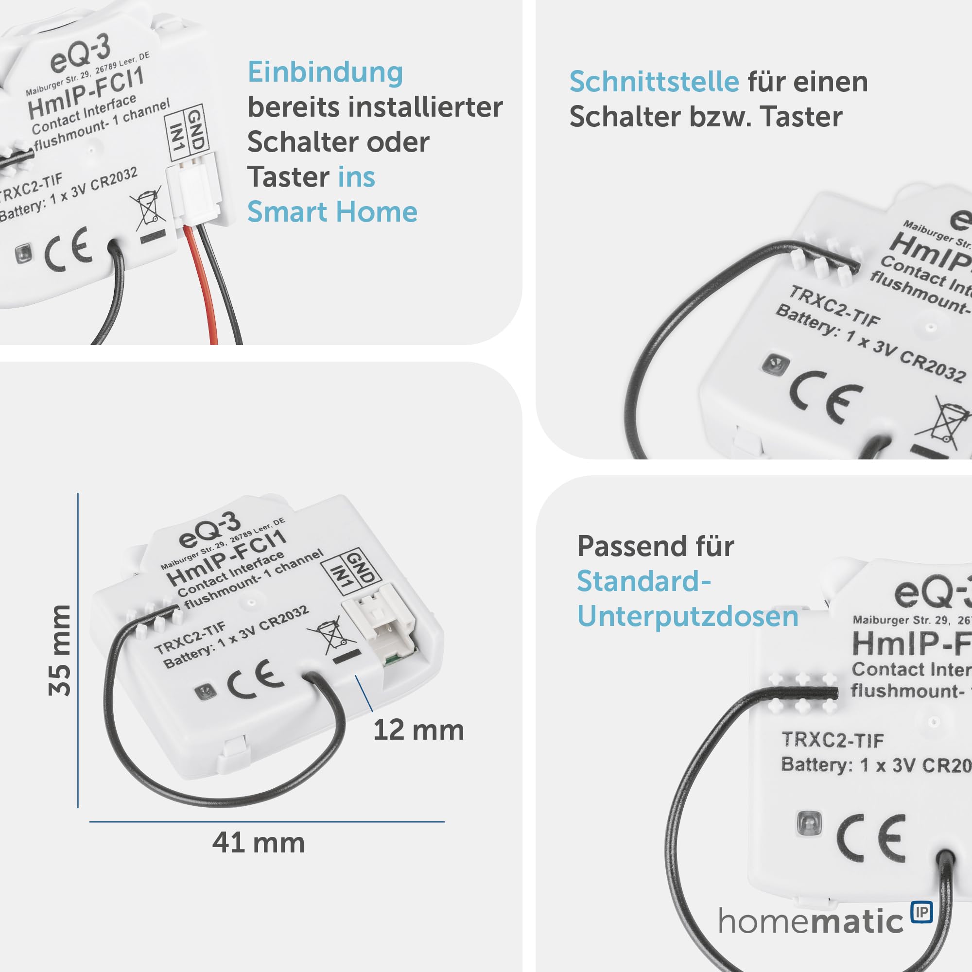 Homematic IP Kontakt-Schnittstelle Unterputz – 1-Fach | Smart Home, 3V, 153489A0