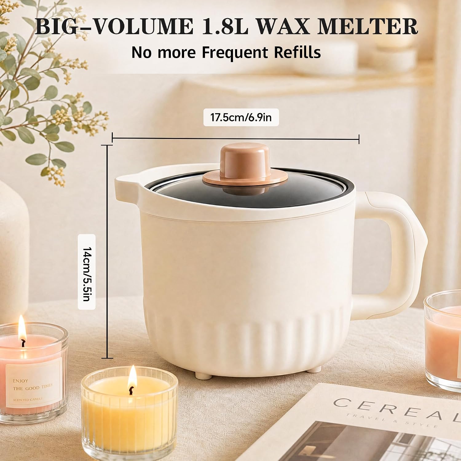 KEARLGMBH Electric Wax Melter with LED Display, Candle Making Kit for Adults，Wax Melt Warmer with 6 Level Temp Control, Large Capacity Wax Melting Pot, Candle Making Supplies