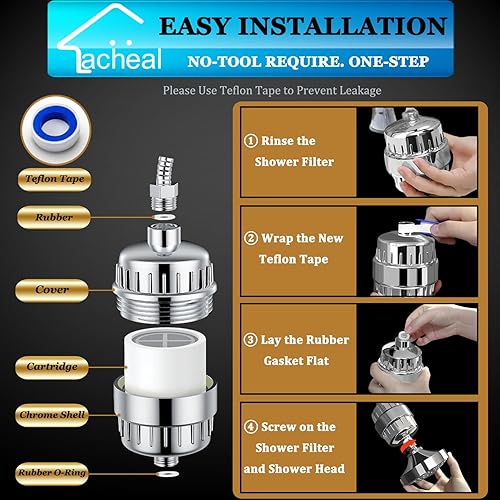 Miniatura 8 de Filtro de cabezal de ducha de 20 etapas para agua dura, con 4 cartuchos de filtro reemplazables, filtro de agua de ducha de alto rendimiento para