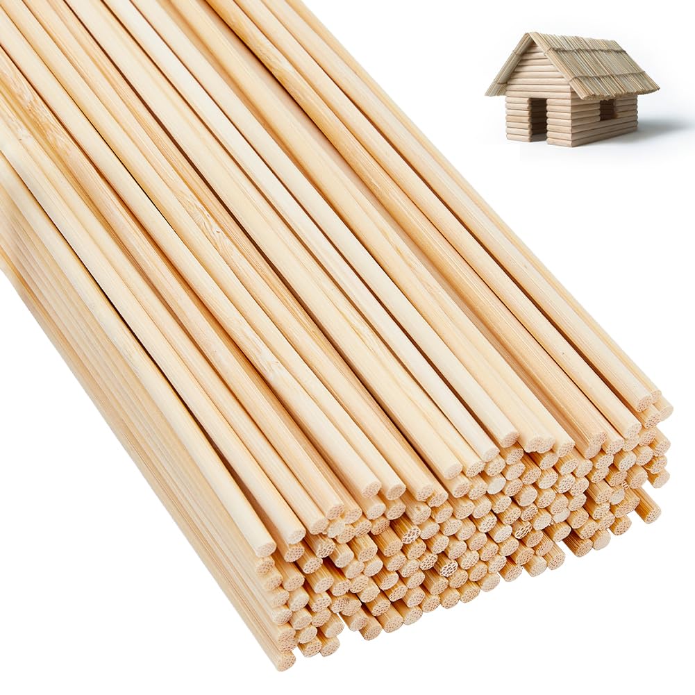 DICOSMETIC 150Pcs Wood Craft Rods 30cmx3mm Dowel Rods Solid Wood Rod Round Hardwood Sticks Bamboo Stick Unfinished Wooden Dowels for Crafts DIY Knitting Tapestry Home and Garden Decoration