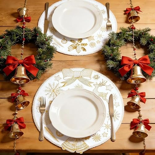 Flycalf Juego de 6 manteles individuales de Navidad, impermeables, de PVC, vintage, para inauguración de la casa, para mesa de comedor, decoración