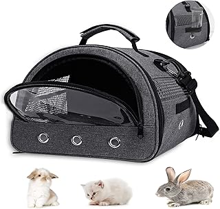 Zhilishu Guinea Pig Carrier, Small Pet Hamster Carrier Bag, Rabbit Bunny Travel Carrier Outdoor Handbag, Breathable Carrier for Small Animals with Water Bottle Holder & Removable Liner (Grey-Large)