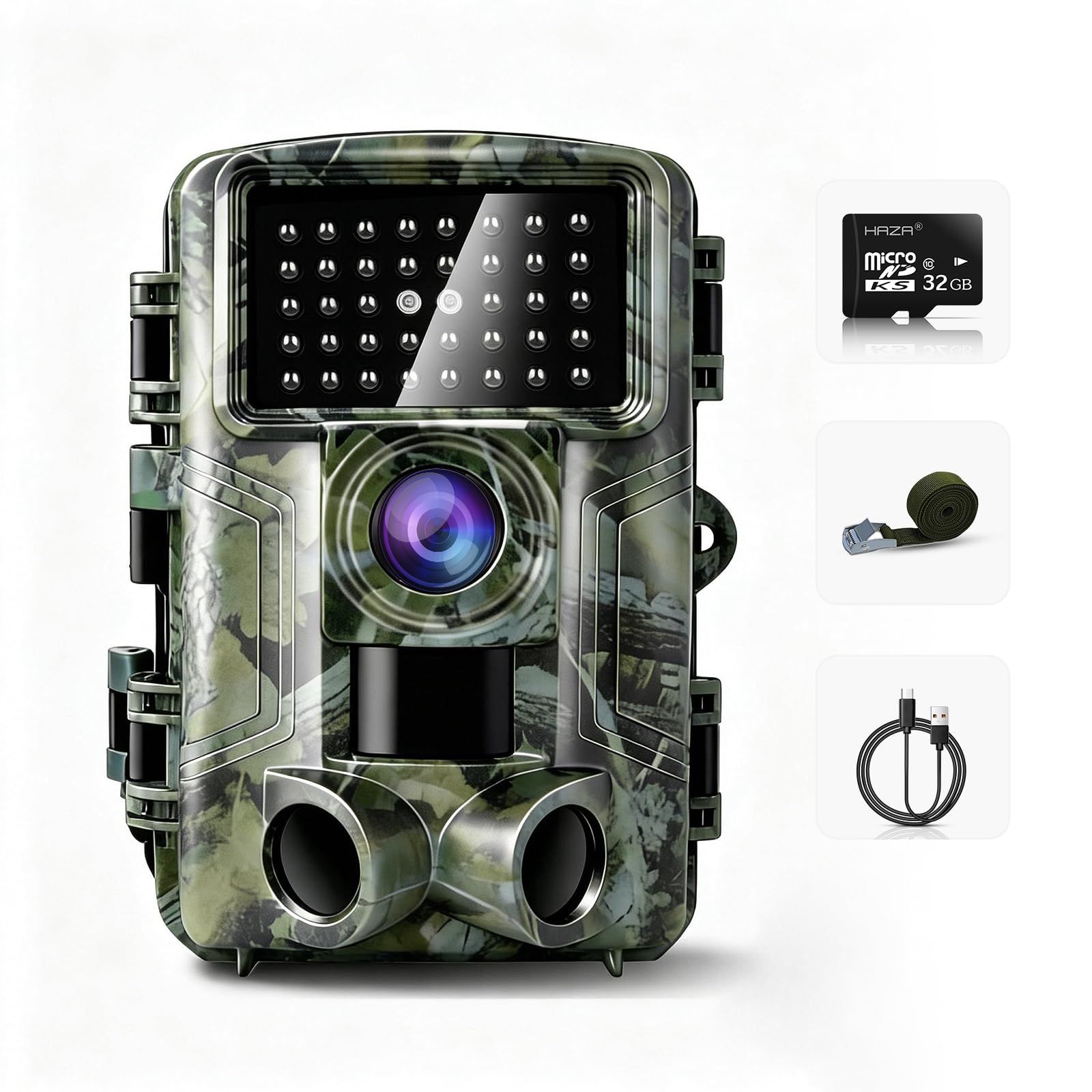 HAZA Caméra de Chasse,2,7K Caméra Chasse 58MP Vision Nocturne détecteur de Mouvement,No Glow Invisible Moniteur d'observation avec Carte SD 32 Go,Temps de Déclenchement 0,1 s (Vert)