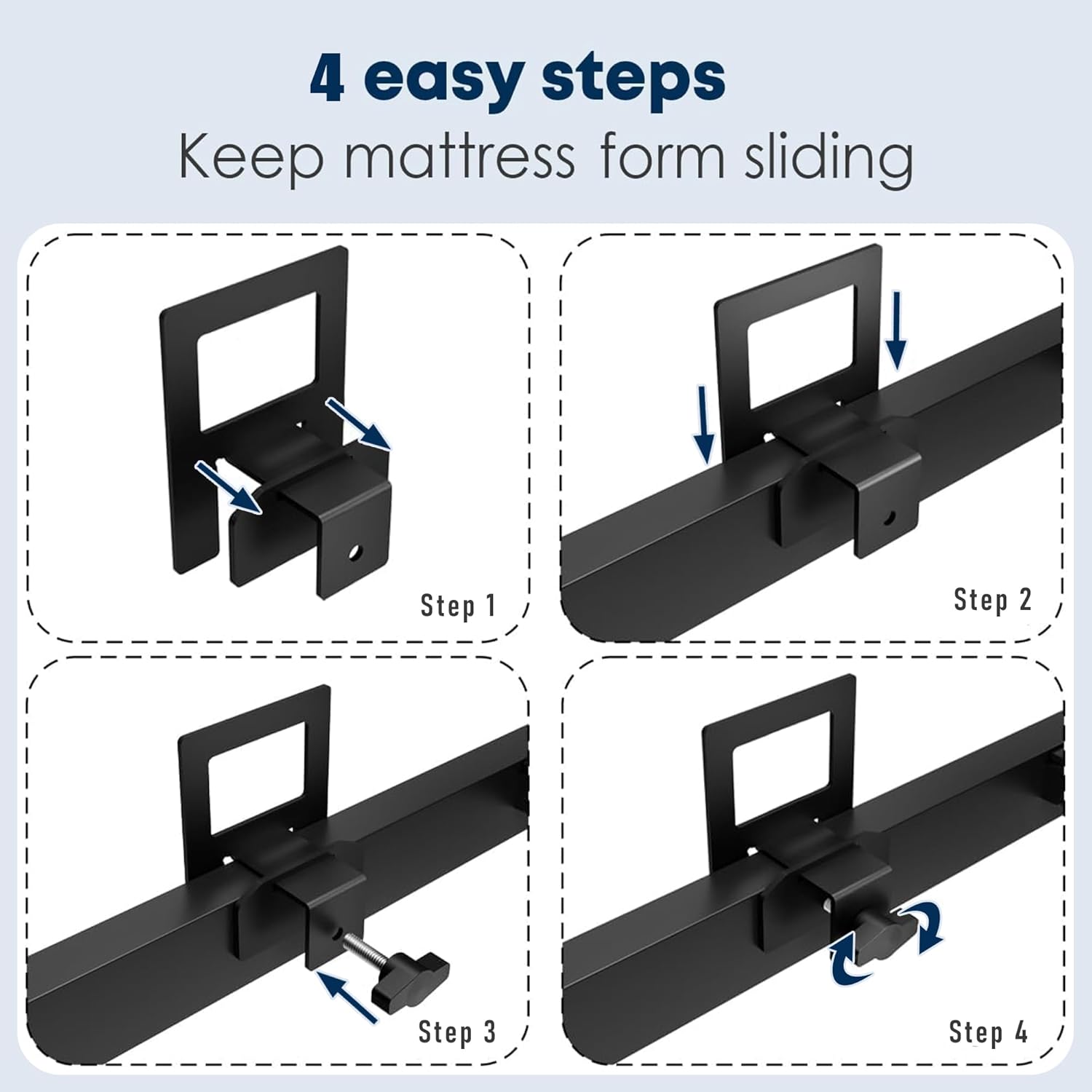 Non Slip Mattress Gaskets, Mattress Holder in Place Gripper for Metal Bed Frame, Heavy Duty Anti-Slip Baffle Mattress Retainer Bar, Keep Mattress from Sliding Gripper, Adjustable, 2 PCS, Black thumbnail