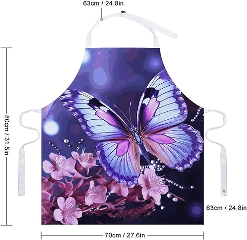 Miniatura 2 de Personalized Purple Butterfly Adult Apron, Kitchen Cooking Aprons for Woman Man, Adjustable Bib Apron with Pocket for Baking, BBQ Crafting Outdoors,