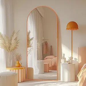 Full Length Mirror, 58"x18" Floor Mirror, Arch Floor Standing Mirrors Freestanding Arch Full Body Mirrors with Stand for Bedroom, Hanging Mounted for Living Room Cloakroom, Orange