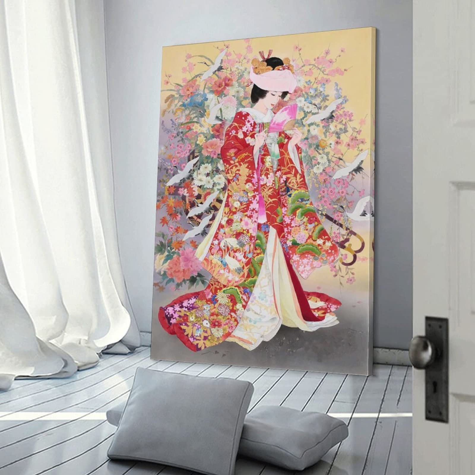 Amazon｜日本の花魁 インテリア装飾額装壁用絵画、キャンバスに抽象的