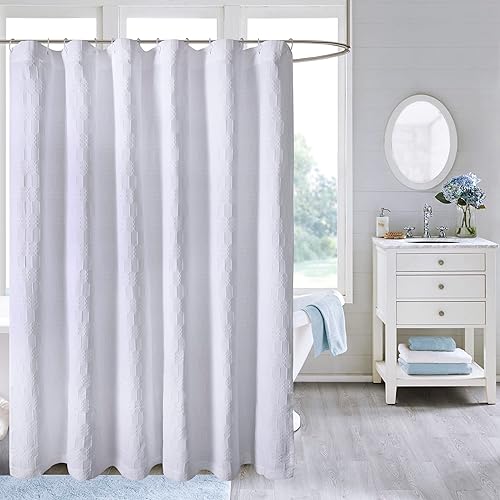 Miniatura 8 de Chlophy Cortina de ducha bohemia 100  tela de algodón texturizada cortinas de ducha con peso pesado para baño con patrón de piqué cortina de ducha