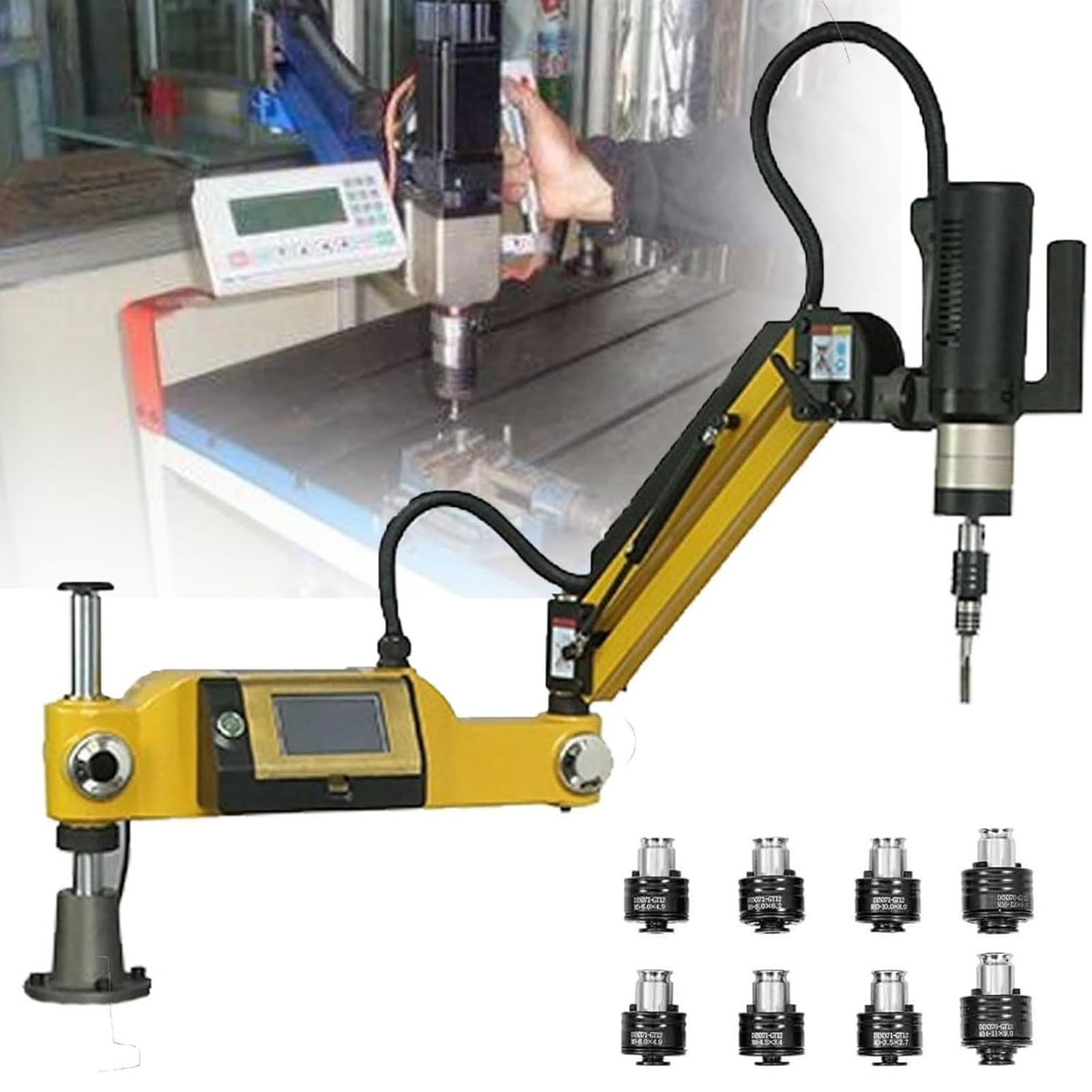 Máquina Roscadora Eléctrica M3-M16, Roscadora Eléctrica Multidireccional De 360°, Brazo Roscador Flexible Universal De 312 RPM, Incluye 8 Pinzas Estándar, Radio De Trabajo De 1000Mm