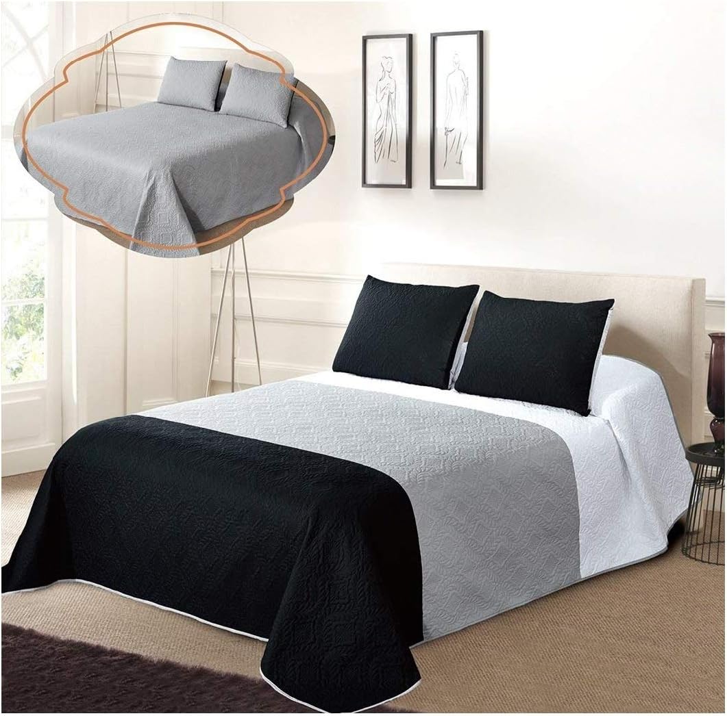 All American Collection Tri-Color Reversible Twin/Twin XL Oversized Bedspread and Pillow Sham Set | Mix and Match for New Looks!