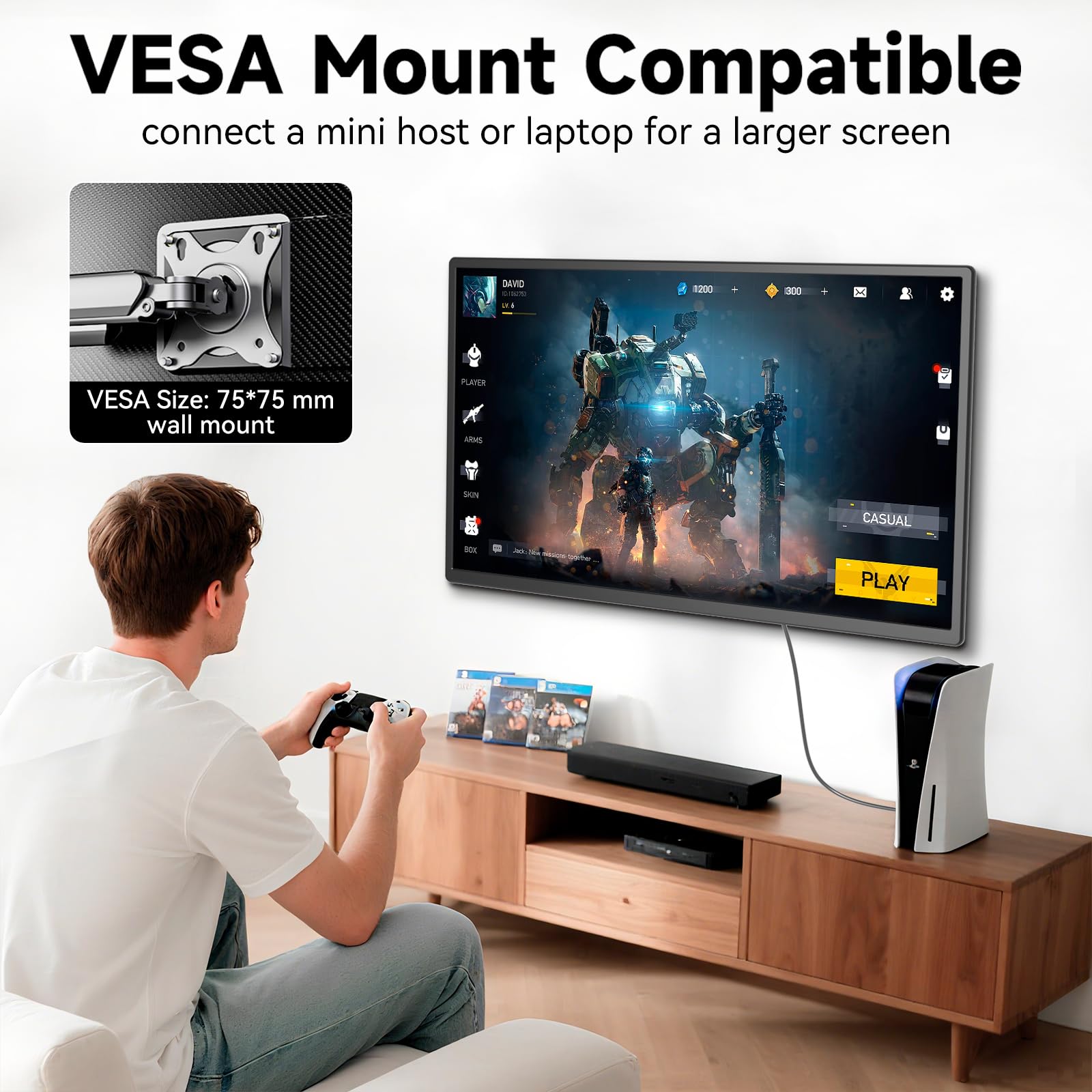 Nuovo Monitor Portatile, 24" 1080P FHD 100Hz Monitor Gaming, Schermo Portatile IPS Wide View, Monitor Ultrawide per Laptop, Desktop, MacBook, PS4 / 5 con Kickstand VESA Compatibile