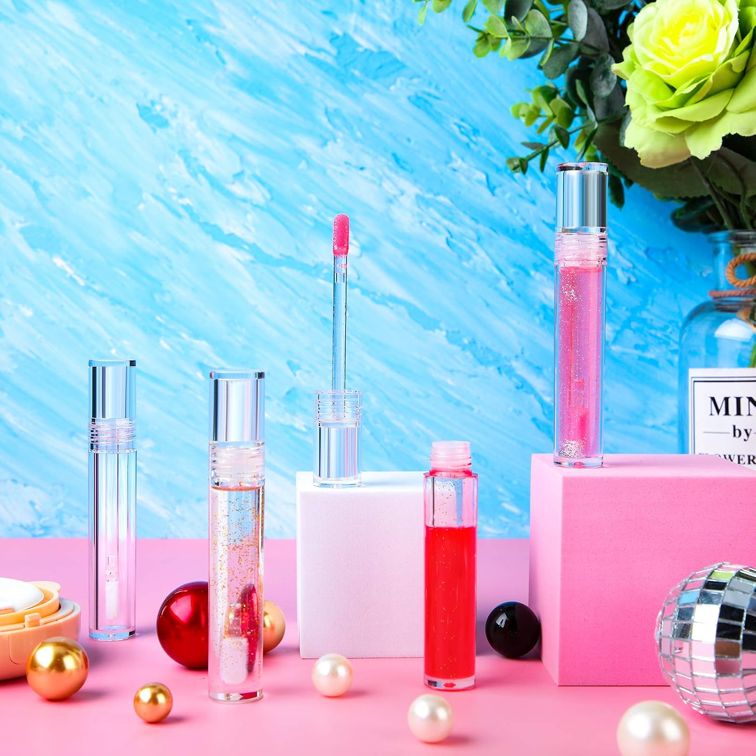 30 Pieces Empty Lip Gloss Tubes 5 ml Transparent Lip Gloss Containers Clear Refillable Lipstick Container Lip Balm Bottles Eyelash Growth Liquid Tube Cosmetic Container with Rubber Stoppers for Girls
