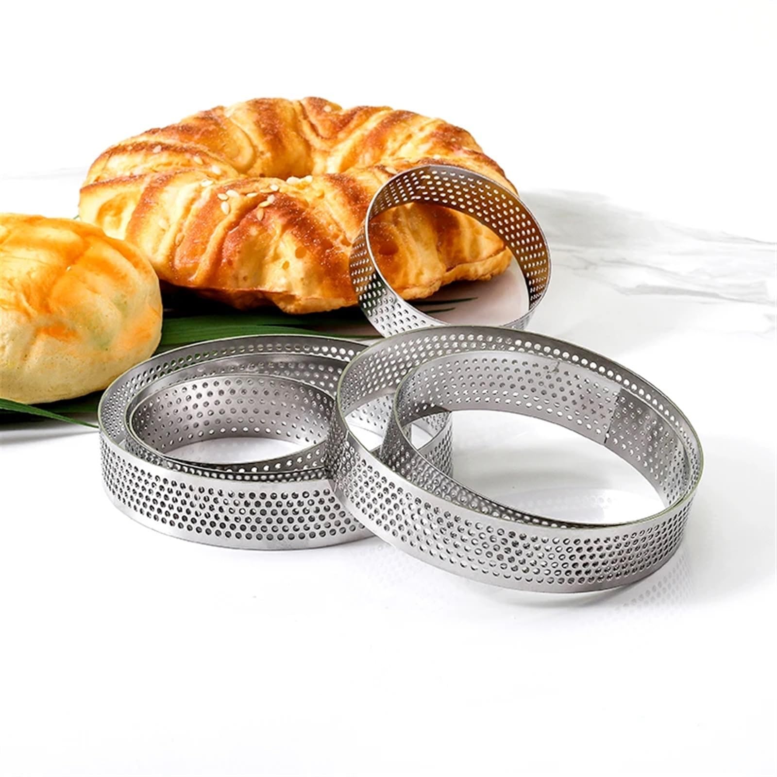 Moule à Tarte Rond perforé en Acier Inoxydable for Tarte aux Fruits, Moule à tartelettes for la Cuisson, moules à gâteaux à Dessert DIY, Outils de Cuisine Anneau De Tarte(2PCS 10CM)