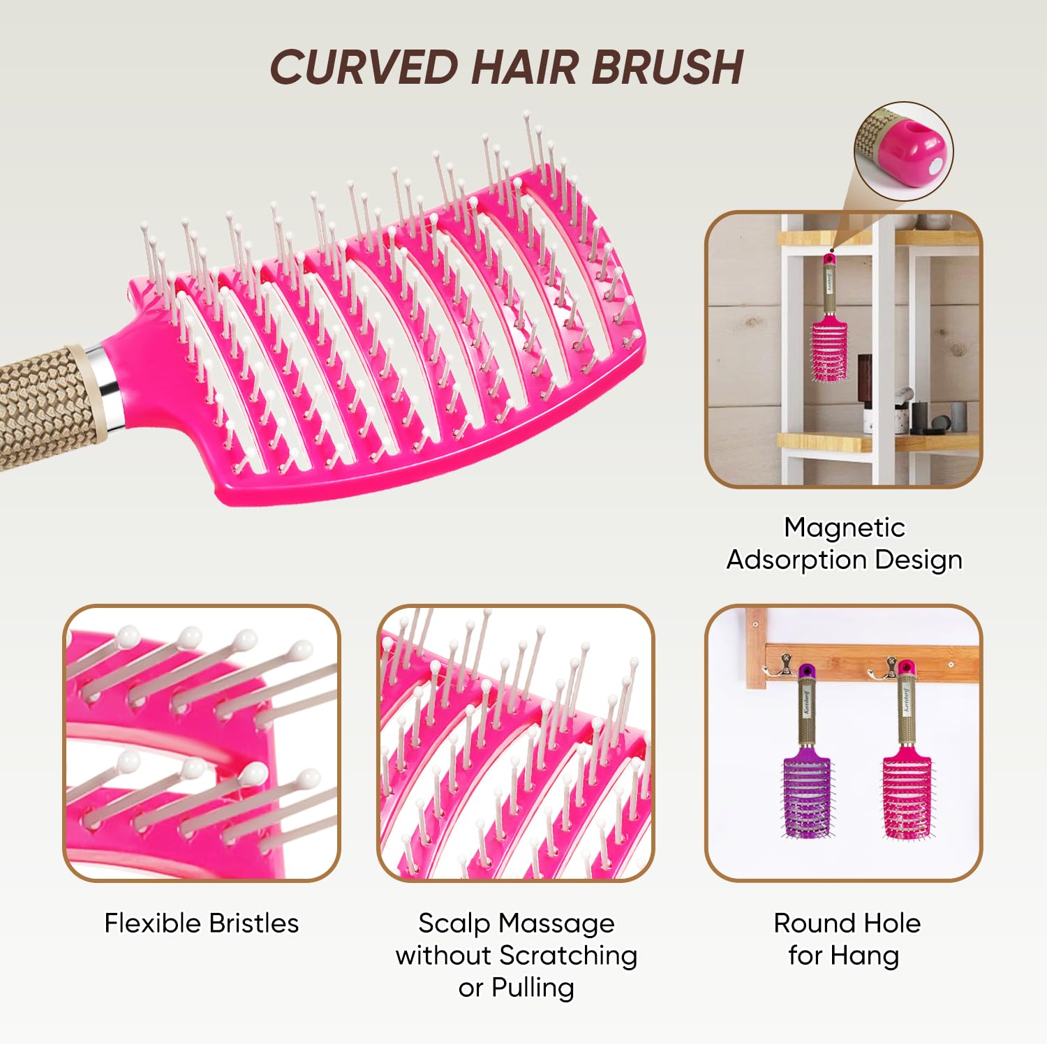 2 Stück gebogene entwirrende Bürste für nasses und trockenes Haar, Paddel-Styling-Haarbürste für schnelleres Föhnen, Entwirrbürste für Damen und Herren, lockiges, dickes Haar