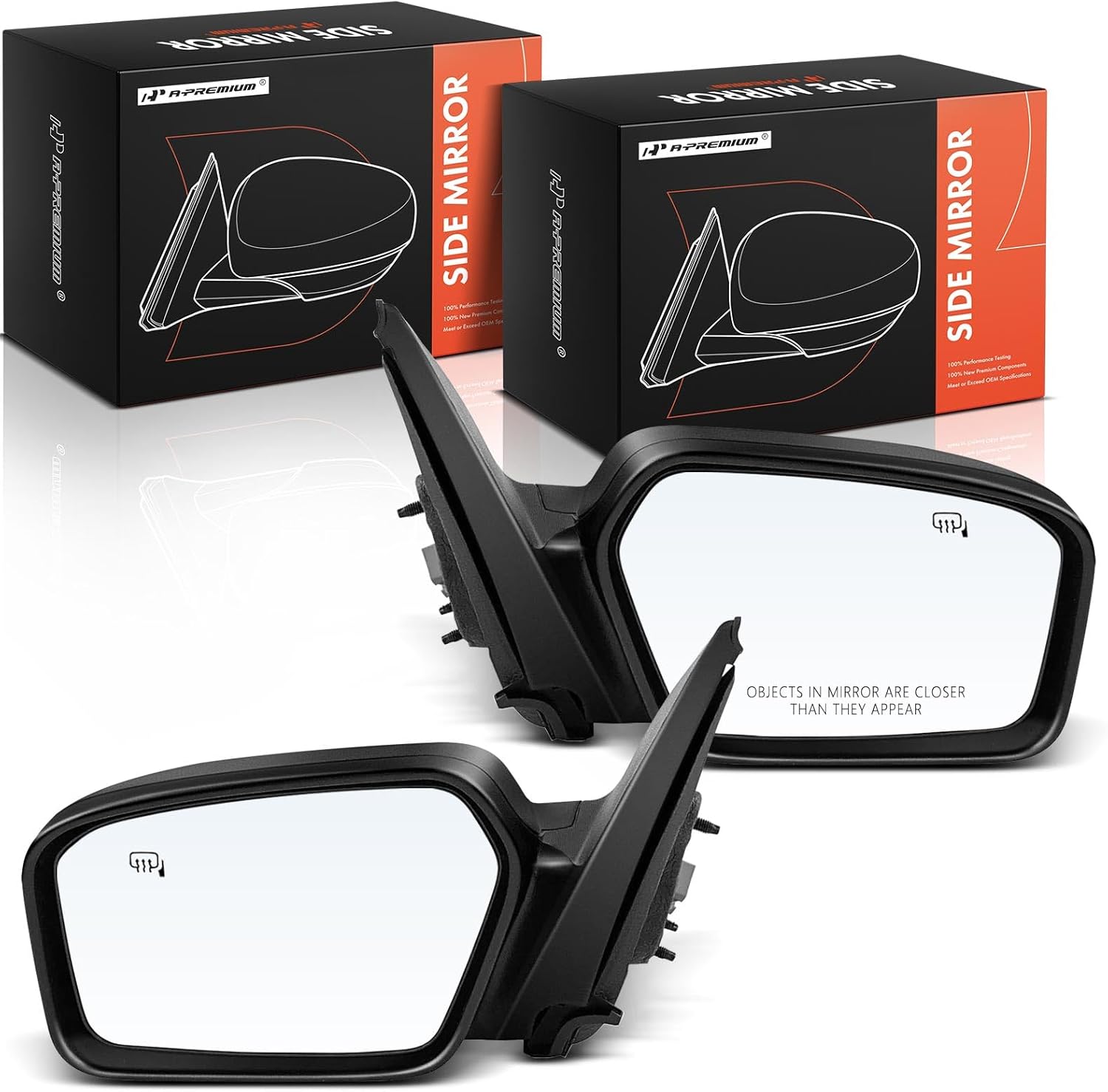 A-Premium Pair (2) Driver and Passenger Side Power Door Mirror - Compatible with Ford Fusion & Mercury Milan, 2006-2010 - Heated, Non-Folding, Black Outside Rear View Mirror w/Puddle Light